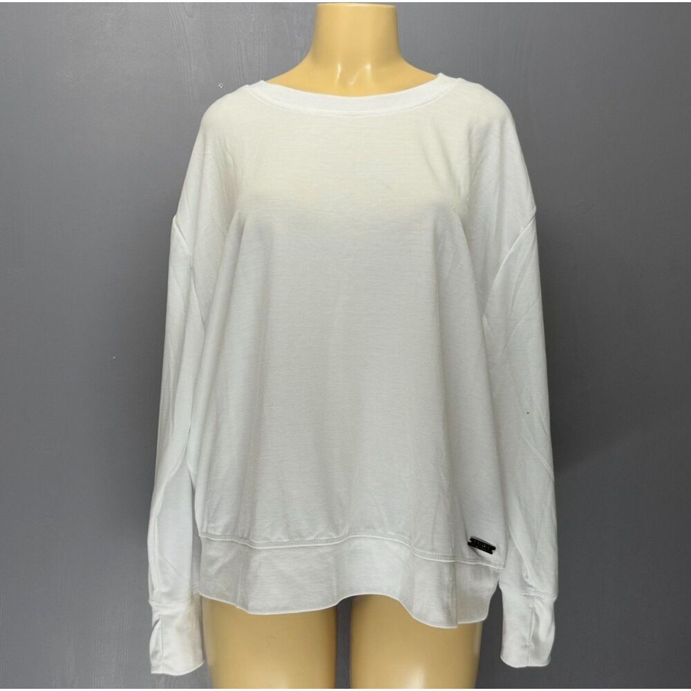 Nine West Active White Convertible Back Mesh Top | Long Sleeve Thumbhole Cuffs